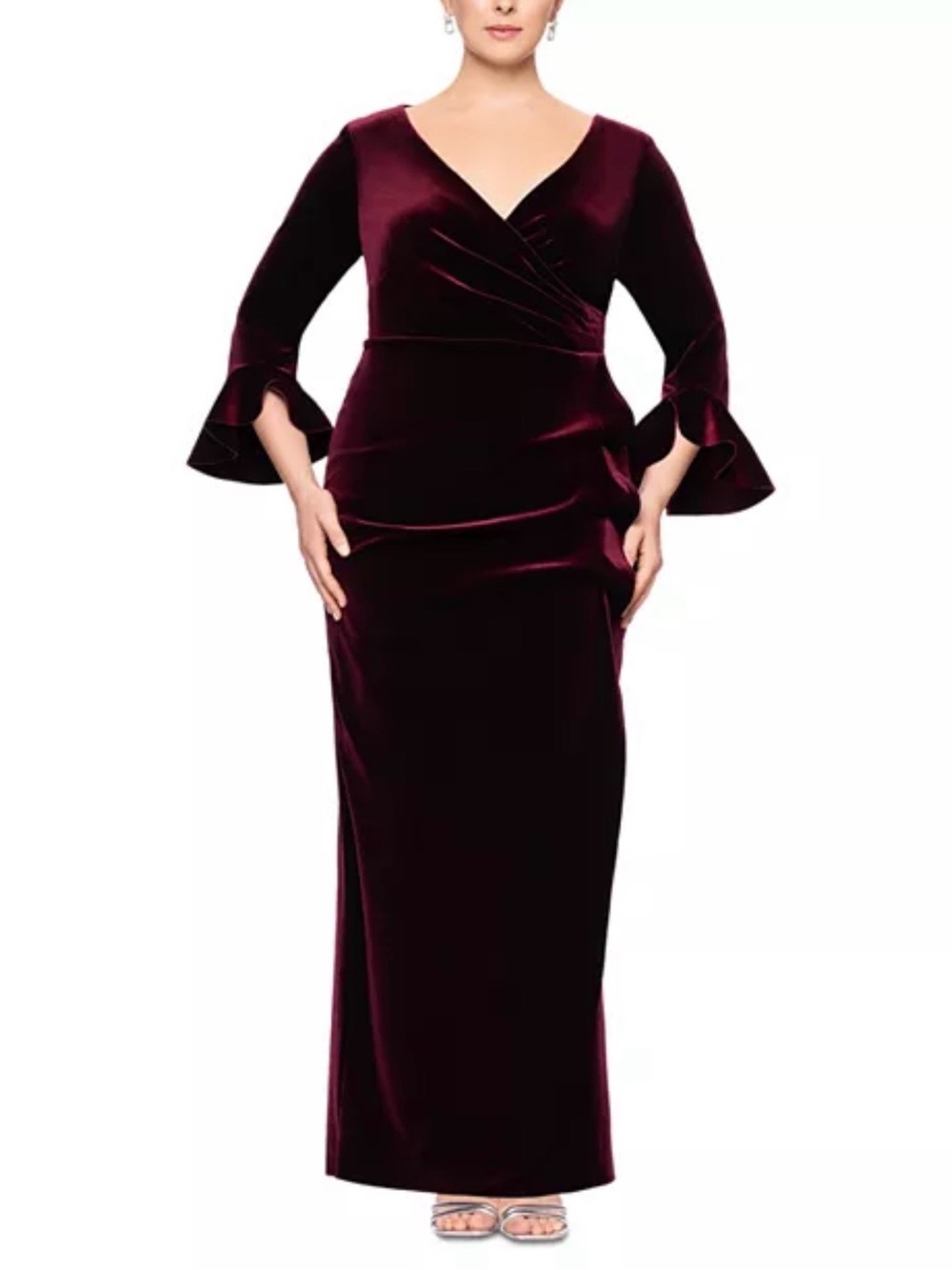 Betsy & Adam Plus-Size Velvet Wrap Maxi Dress in Burgundy